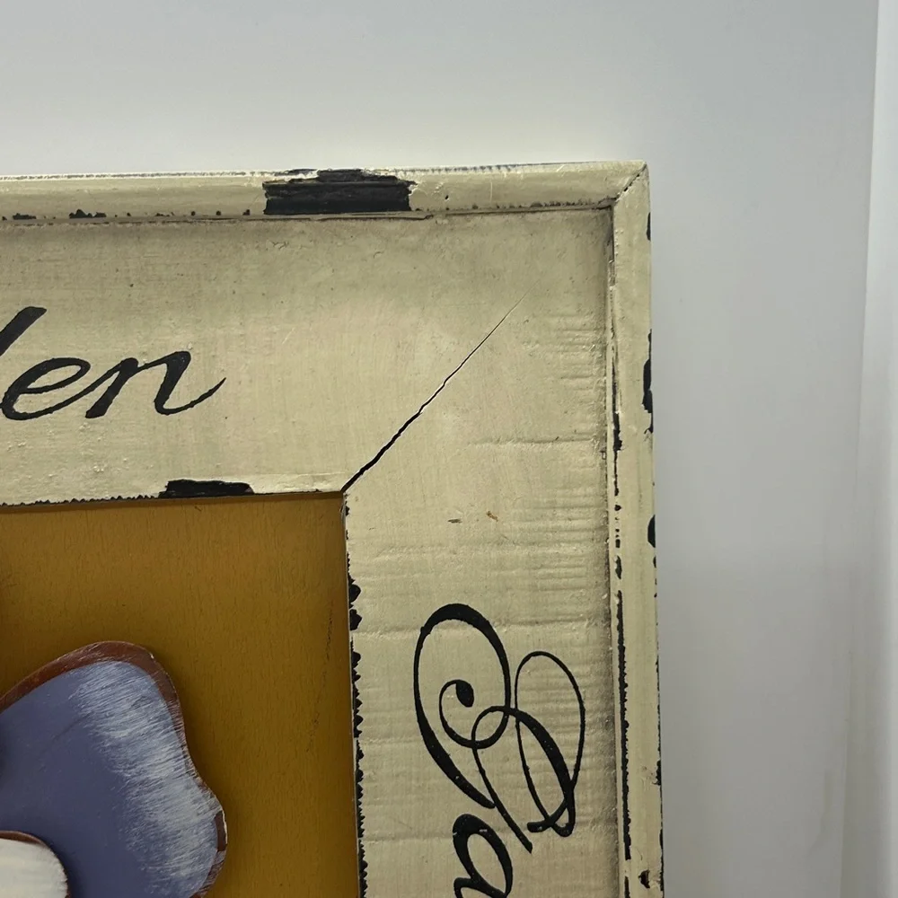 Sculpted Metal Flower Wall Hanging With a Rustic Wooden Frame Size 12x12 inches.